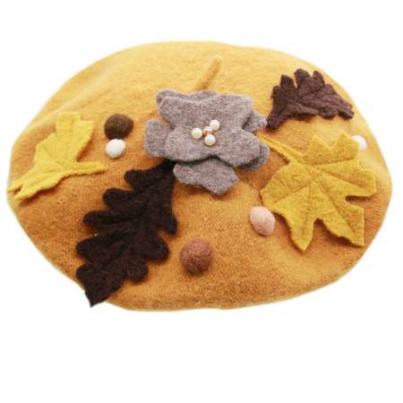 Barett Mütze Wolle Herbst Blätter Blumen